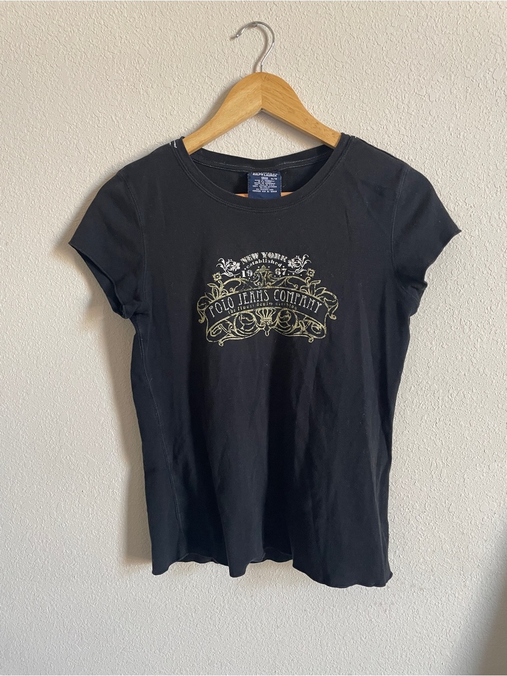 Ralph Lauren Polo Jeans RARE Y2K Rhinestone Studded Graphic Baby Tee